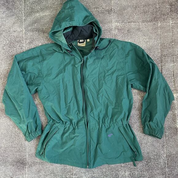Women's Vintage 80's LL Bean Cursive Logo Teal Hooded Windbreaker Jacket Sz M - Picture 1 of 5